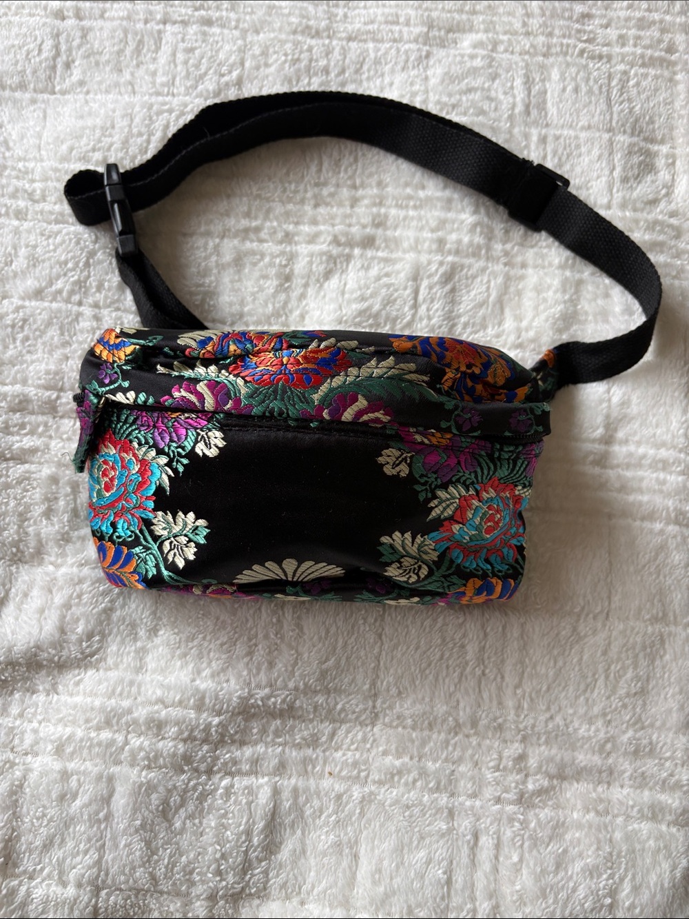 Black Floral Embroidered Waist Bag - Unbranded